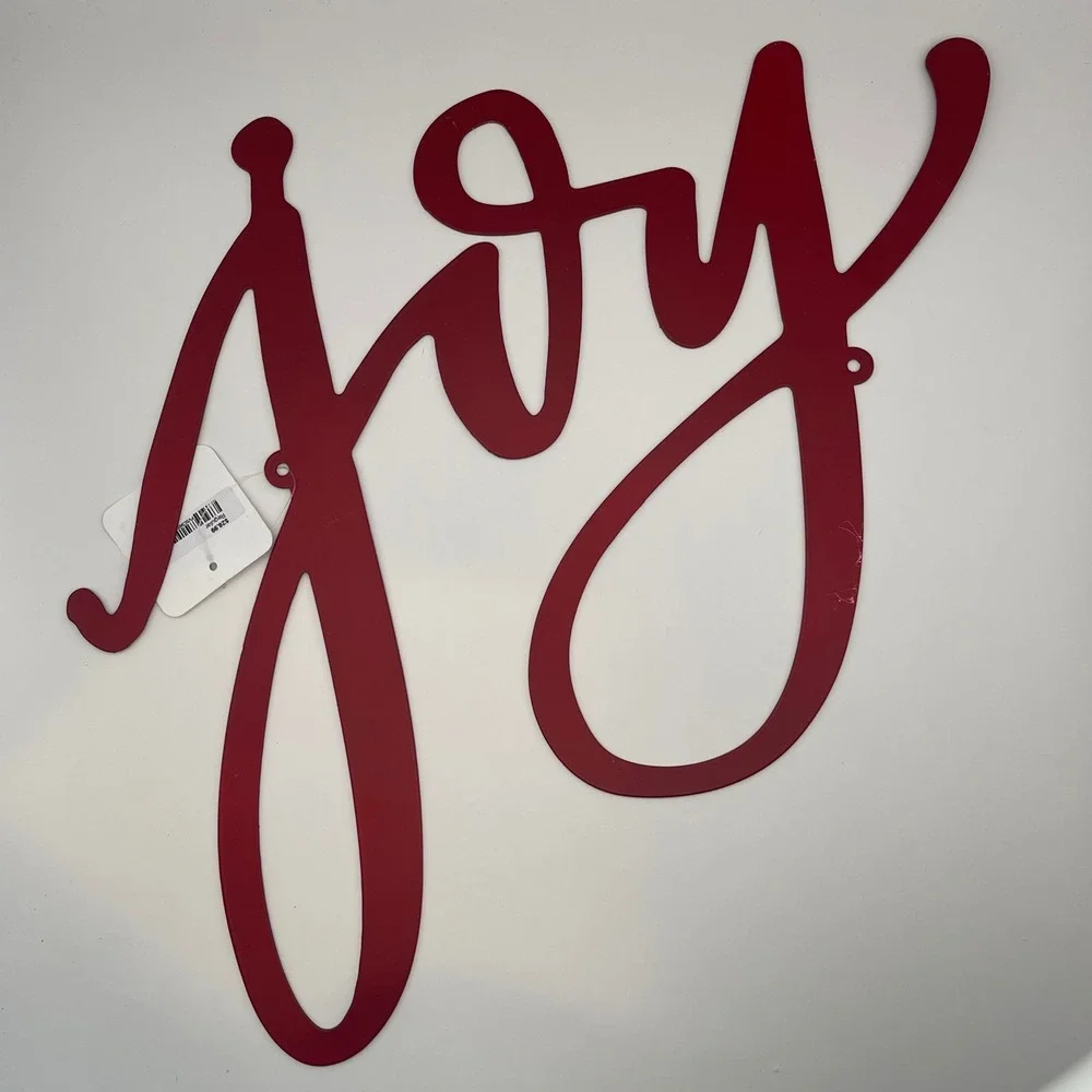 Red Metal Joy Script Wall Sign Holiday Home Decor 14x16 Inch